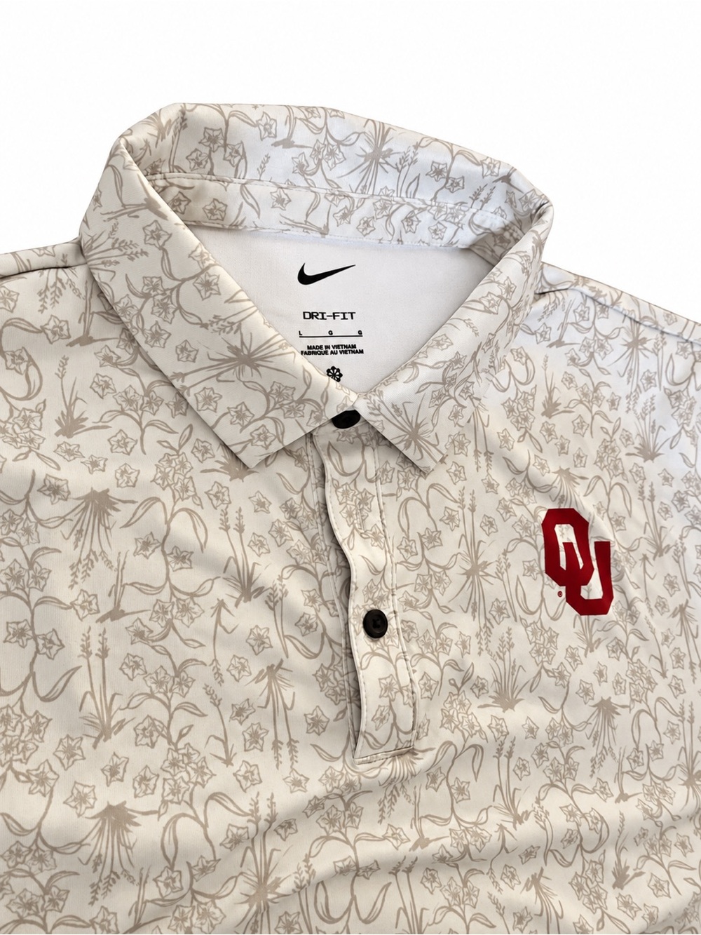 Nike White Floral Polo with Red OU Logo